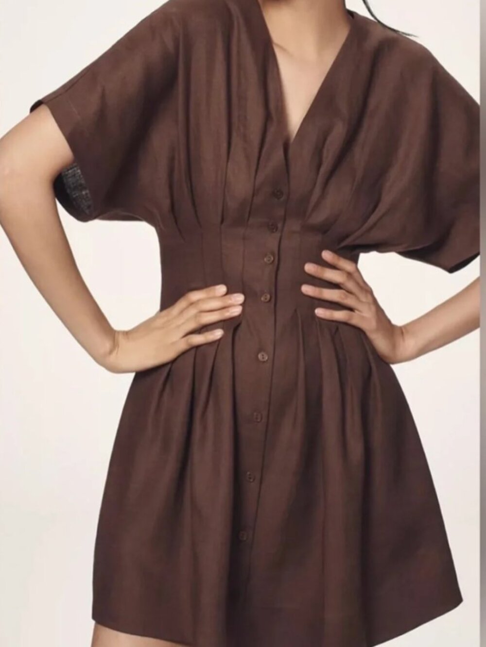 Anthropologie The Tobie Linen Pleated Mini Shirt Dress by Exquise - Picture 1 of 3